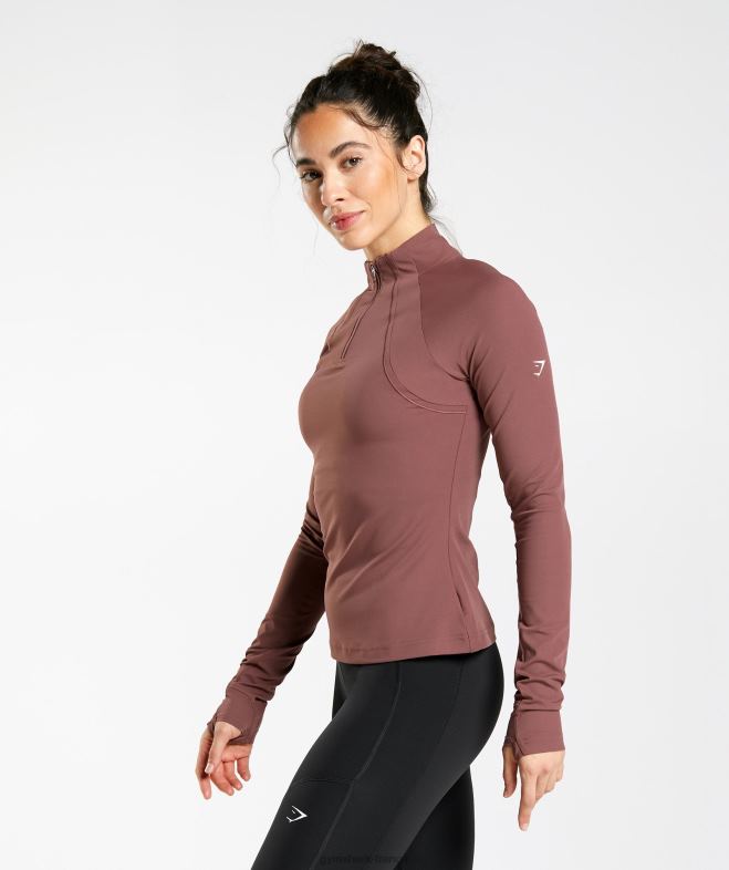 Gymshark courir 1/4 zip marron magenta femmes 6HF28359