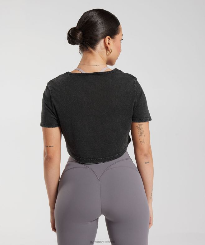 Gymshark crop top délavé Legacy noir femmes 6HF28429