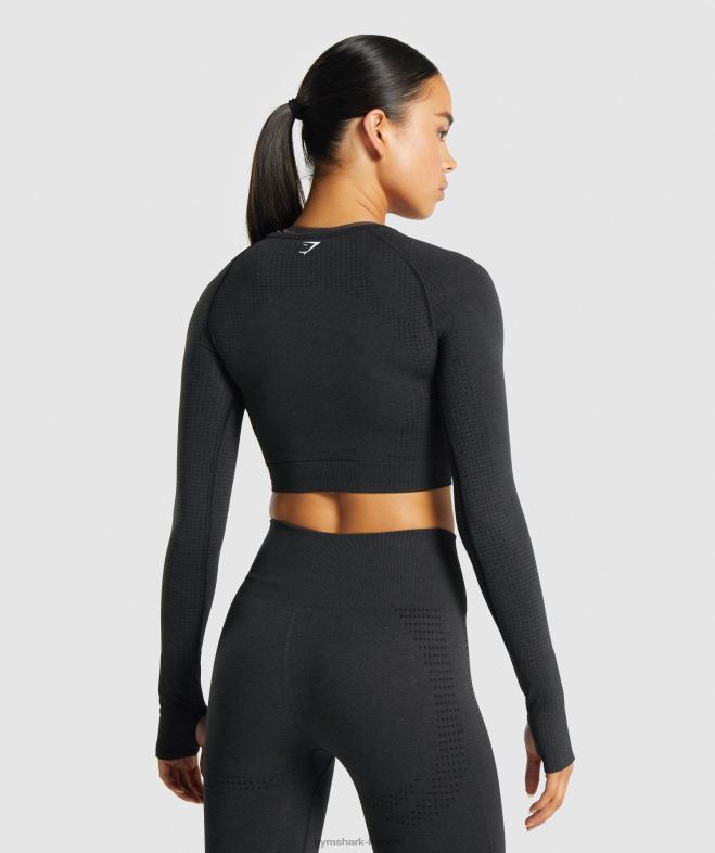 Gymshark crop top vital sans couture 20 à manches longues marne noire femmes 6HF28467