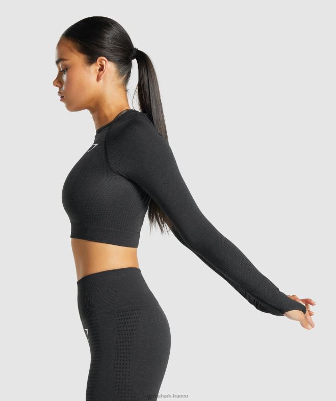 Gymshark crop top vital sans couture 20 à manches longues marne noire femmes 6HF28467