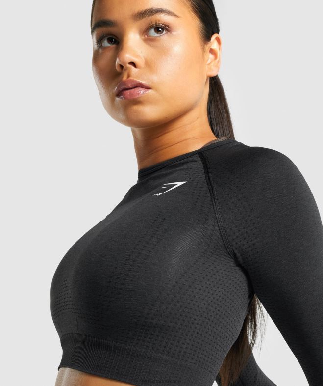 Gymshark crop top vital sans couture 20 à manches longues marne noire femmes 6HF28467