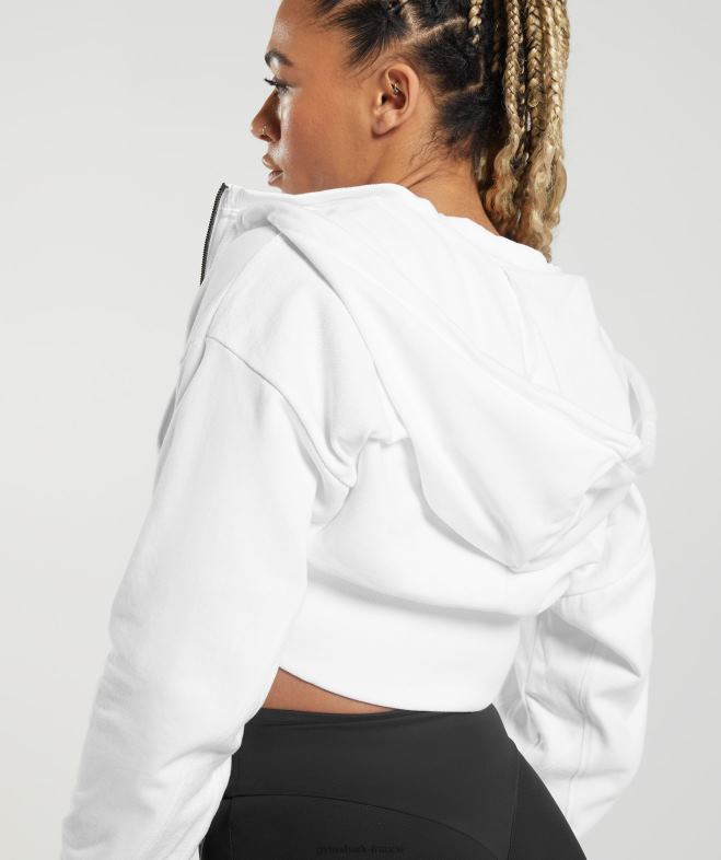 Gymshark gs power - sweat à capuche zippé court blanc femmes 6HF28347