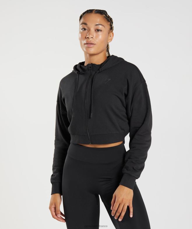 Gymshark gs power - sweat à capuche zippé court noir femmes 6HF28354