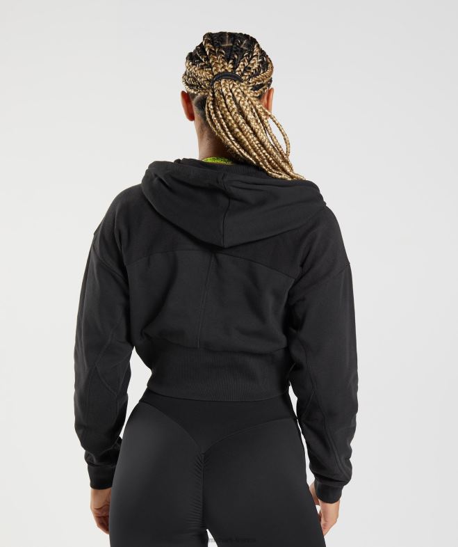 Gymshark gs power - sweat à capuche zippé court noir femmes 6HF28354