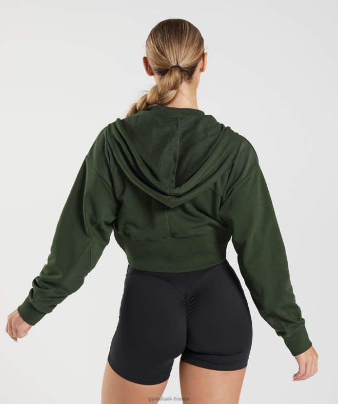 Gymshark gs power - sweat à capuche zippé court olive mousse femmes 6HF28410
