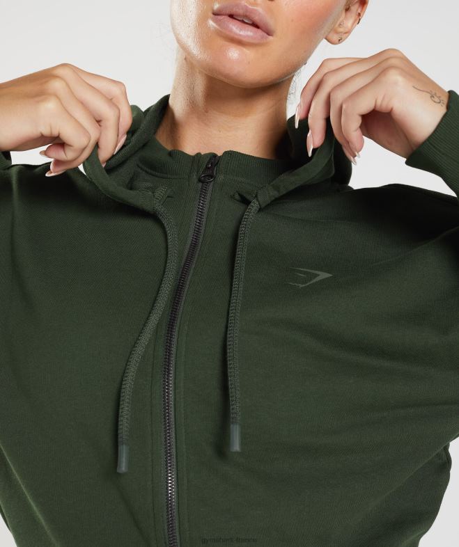 Gymshark gs power - sweat à capuche zippé court olive mousse femmes 6HF28410