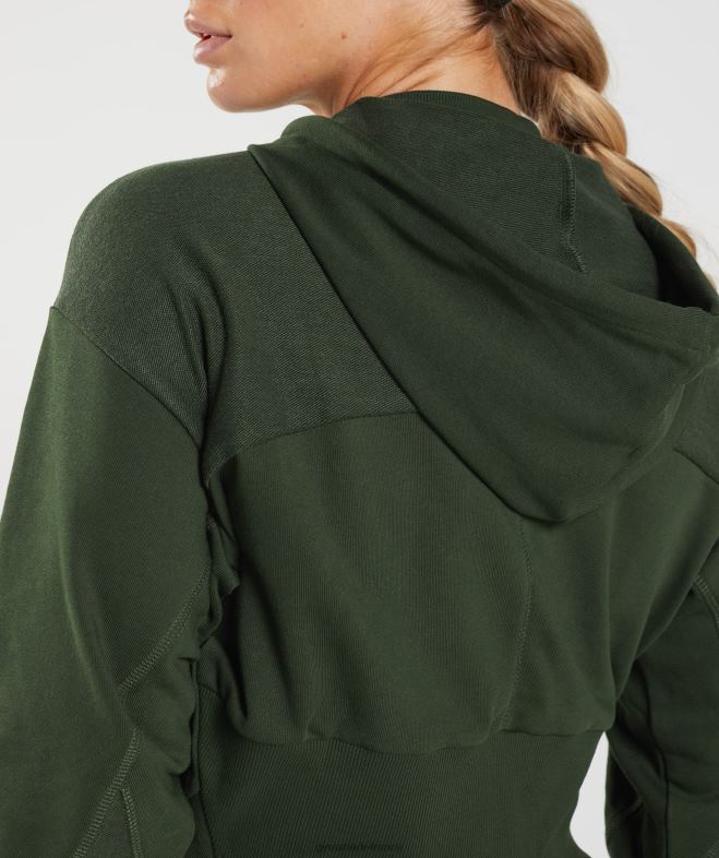 Gymshark gs power - sweat à capuche zippé court olive mousse femmes 6HF28410