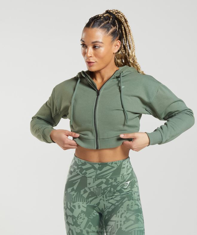 Gymshark gs power - sweat à capuche zippé court saule vert femmes 6HF28397