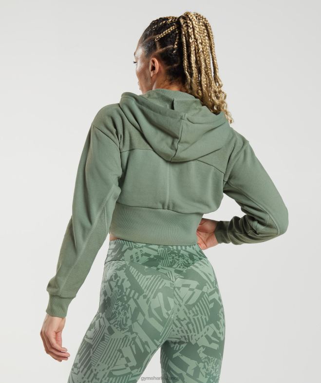Gymshark gs power - sweat à capuche zippé court saule vert femmes 6HF28397