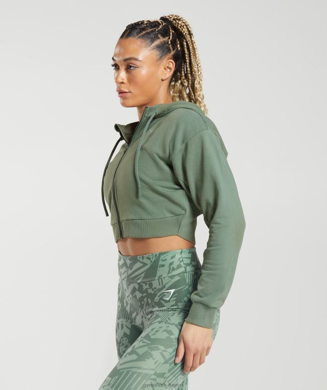 Gymshark gs power - sweat à capuche zippé court saule vert femmes 6HF28397