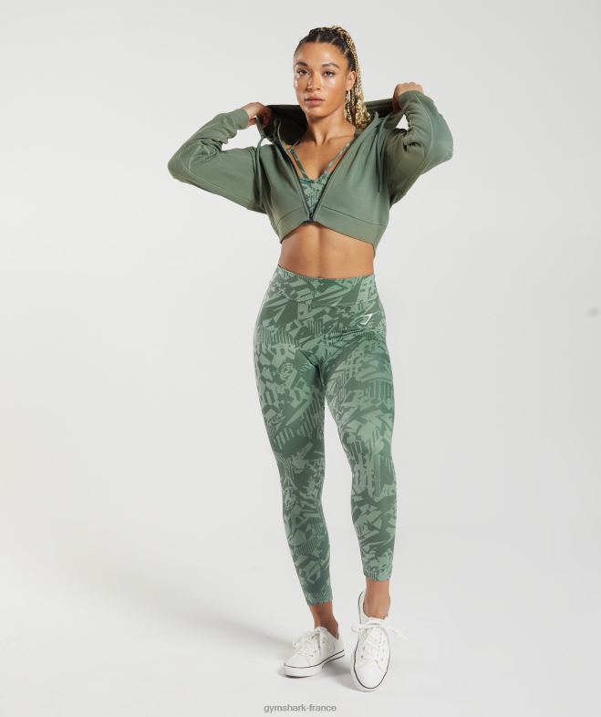 Gymshark gs power - sweat à capuche zippé court saule vert femmes 6HF28397