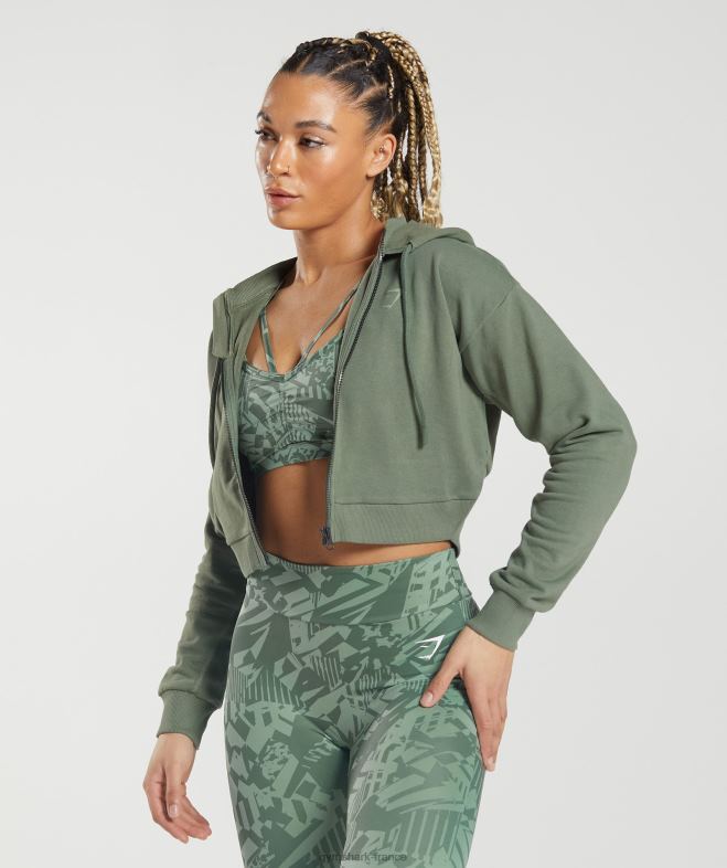 Gymshark gs power - sweat à capuche zippé court saule vert femmes 6HF28397