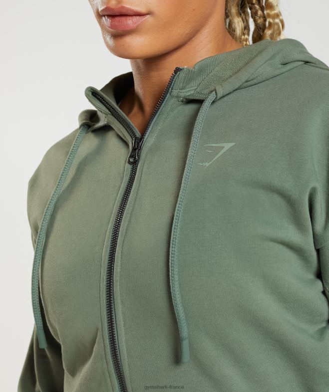 Gymshark gs power - sweat à capuche zippé court saule vert femmes 6HF28397