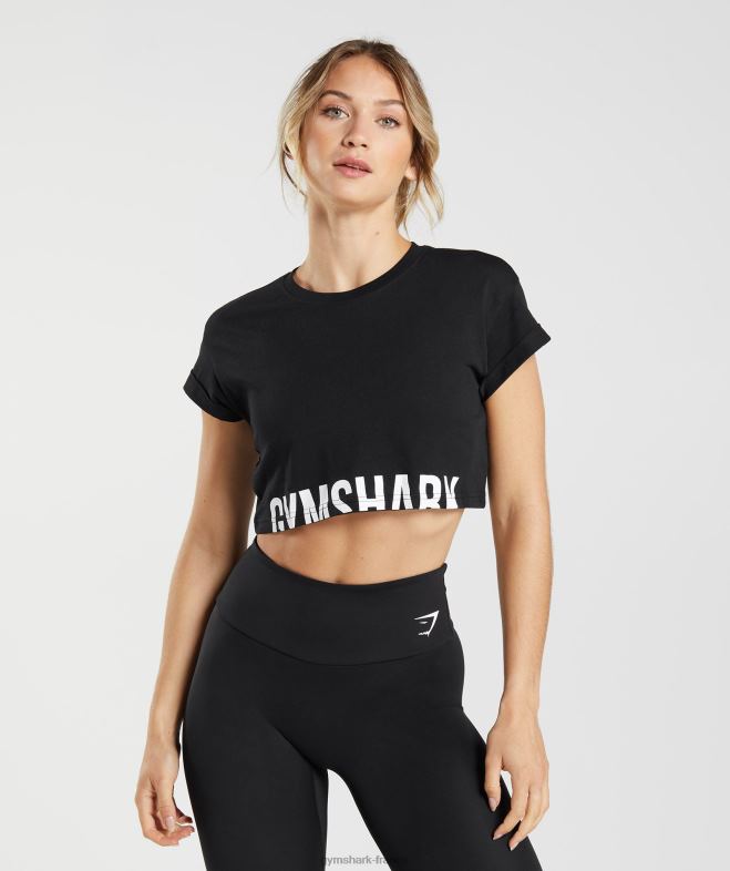 Gymshark haut court fractionné noir femmes 6HF28492