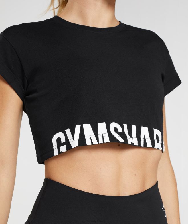 Gymshark haut court fractionné noir femmes 6HF28492