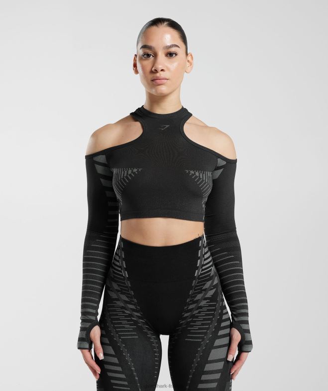 Gymshark haut court illimité noir/gris clair femmes 6HF28501