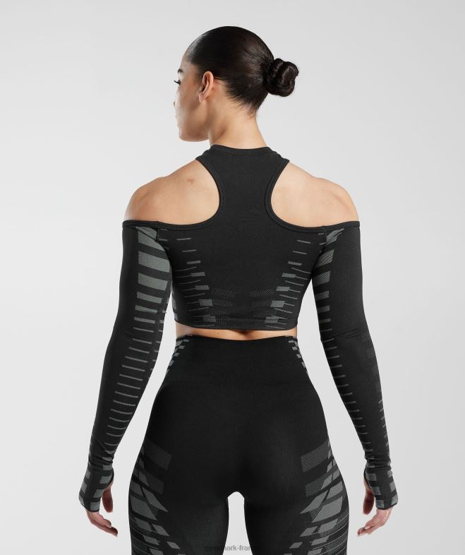 Gymshark haut court illimité noir/gris clair femmes 6HF28501