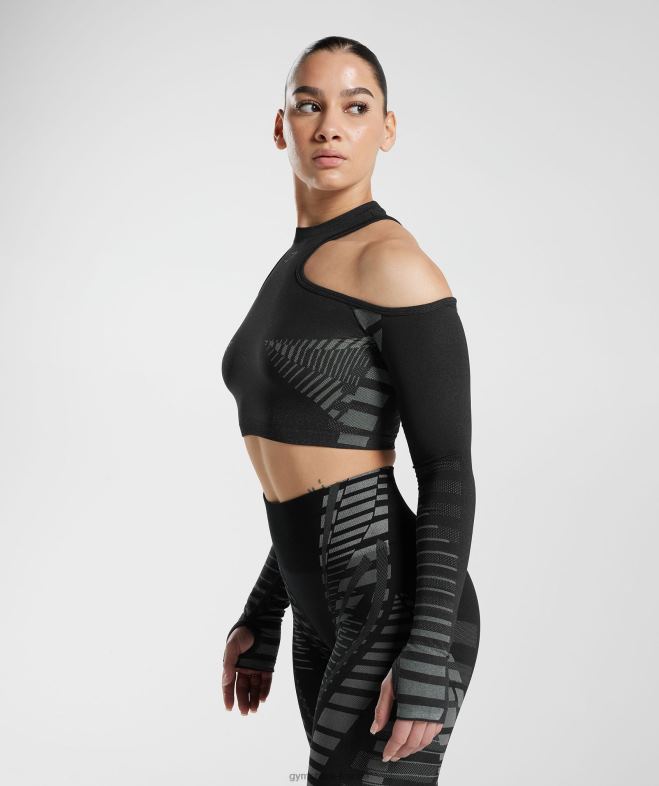 Gymshark haut court illimité noir/gris clair femmes 6HF28501