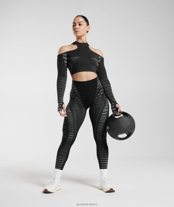 Gymshark haut court illimité noir/gris clair femmes 6HF28501
