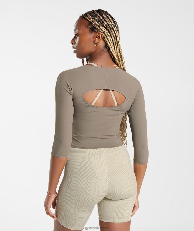 Gymshark haut court à manches 3/4 marron brossé femmes 6HF28435
