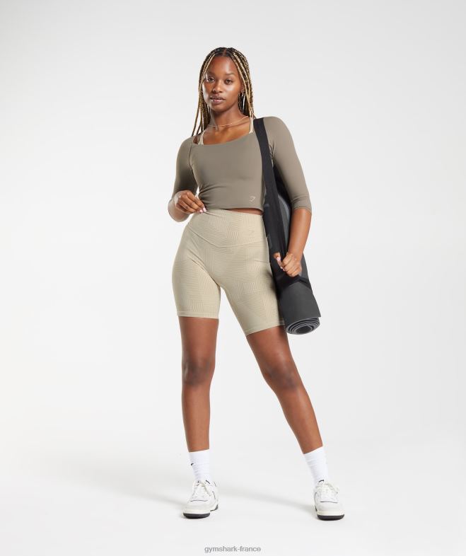 Gymshark haut court à manches 3/4 marron brossé femmes 6HF28435