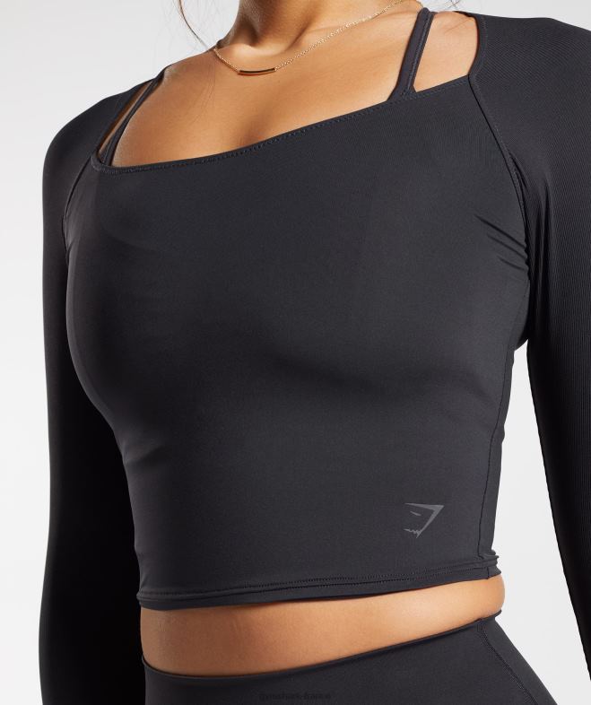 Gymshark haut court à manches 3/4 noir femmes 6HF28422