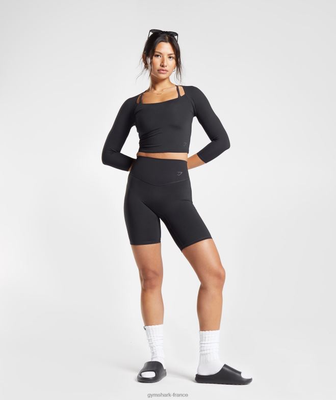 Gymshark haut court à manches 3/4 noir femmes 6HF28422