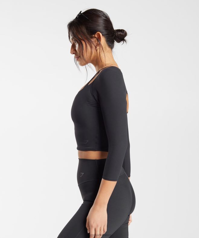 Gymshark haut court à manches 3/4 noir femmes 6HF28422