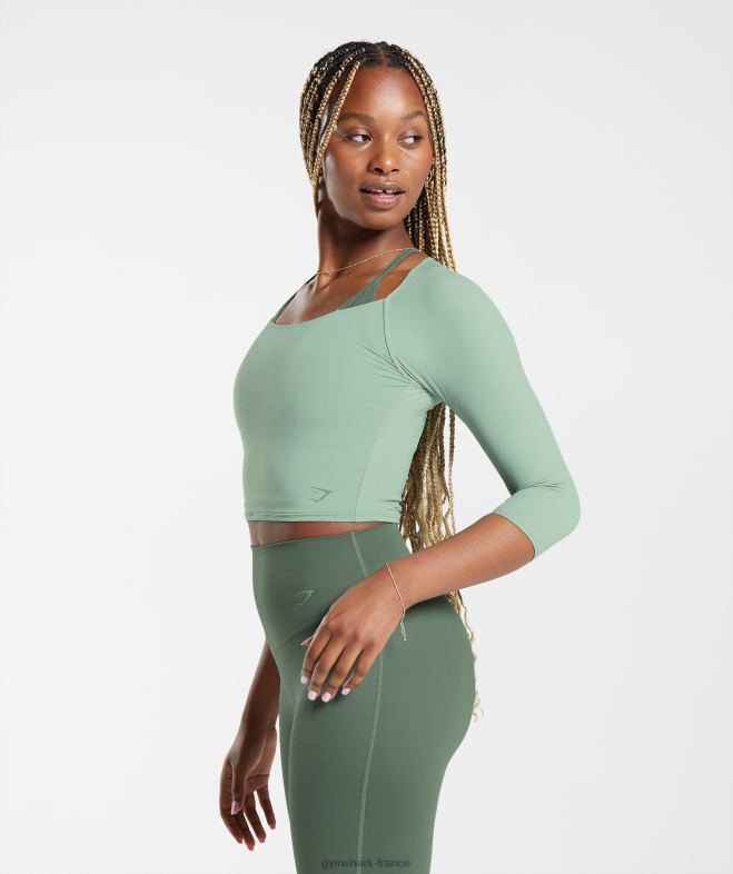 Gymshark haut court à manches 3/4 vert sauge du désert femmes 6HF28448