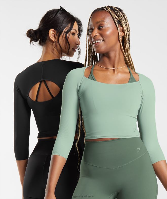 Gymshark haut court à manches 3/4 vert sauge du désert femmes 6HF28448