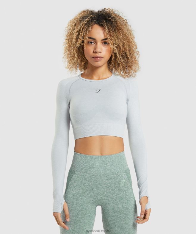 Gymshark haut court à manches longues Flex Sports chiné gris clair femmes 6HF28479