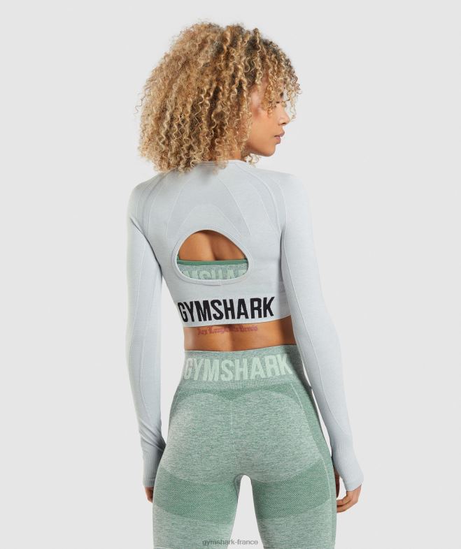 Gymshark haut court à manches longues Flex Sports chiné gris clair femmes 6HF28479