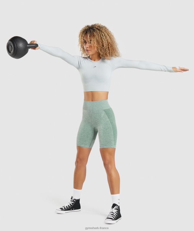 Gymshark haut court à manches longues Flex Sports chiné gris clair femmes 6HF28479