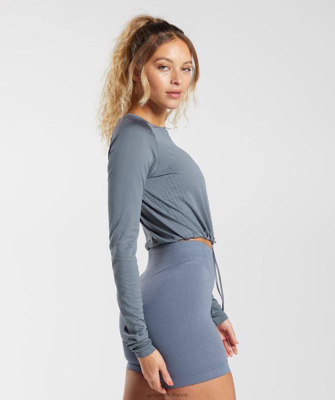 Gymshark haut court à manches longues sans couture bleu du soir femmes 6HF28431