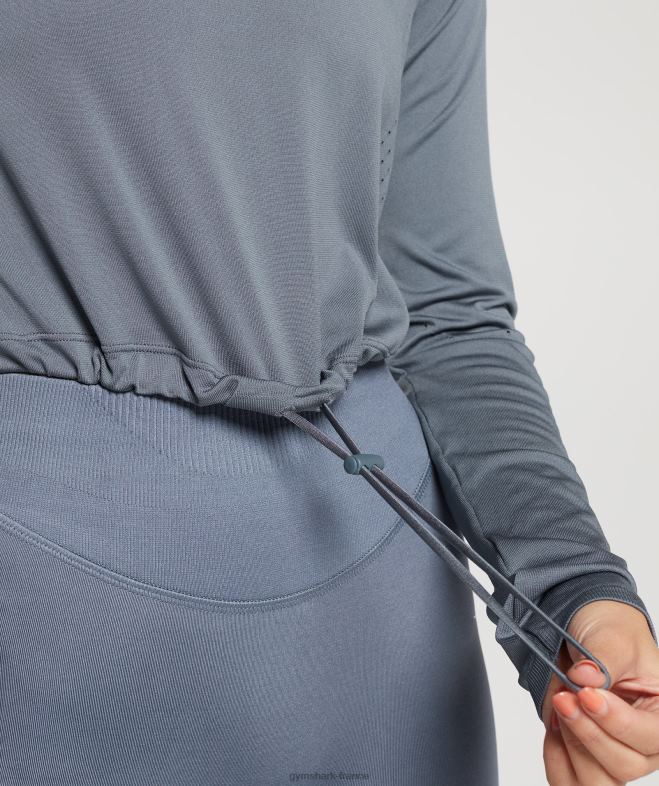 Gymshark haut court à manches longues sans couture bleu du soir femmes 6HF28431