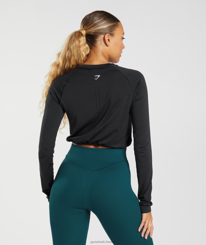 Gymshark haut court à manches longues sans couture noir femmes 6HF28430