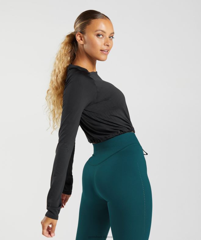 Gymshark haut court à manches longues sans couture noir femmes 6HF28430