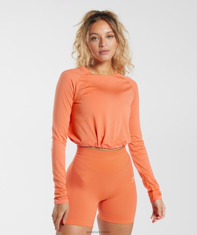 Gymshark haut court à manches longues sans couture orange aérospatiale femmes 6HF28456