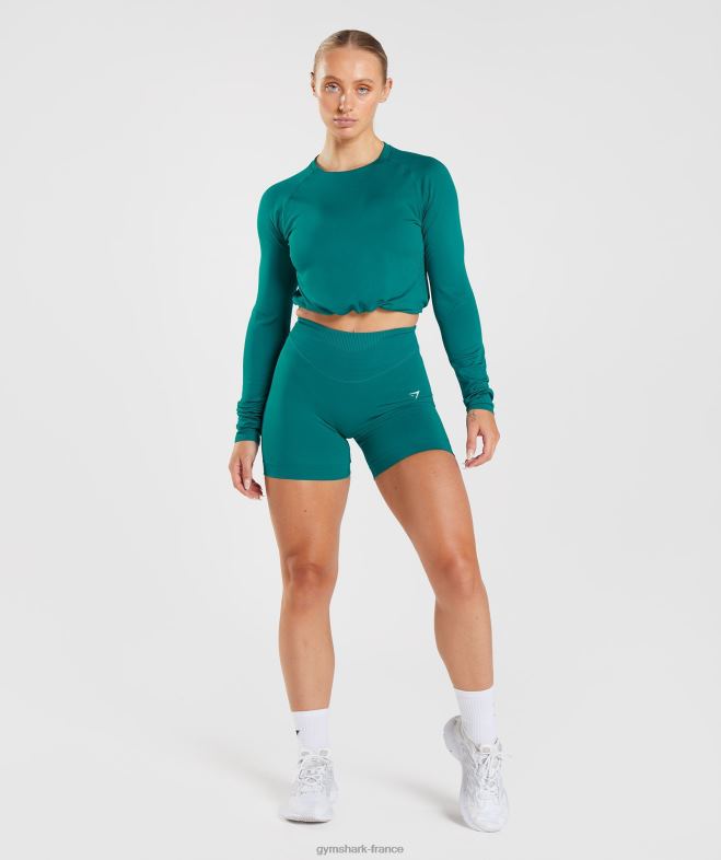 Gymshark haut court à manches longues sans couture riche sarcelle femmes 6HF28433