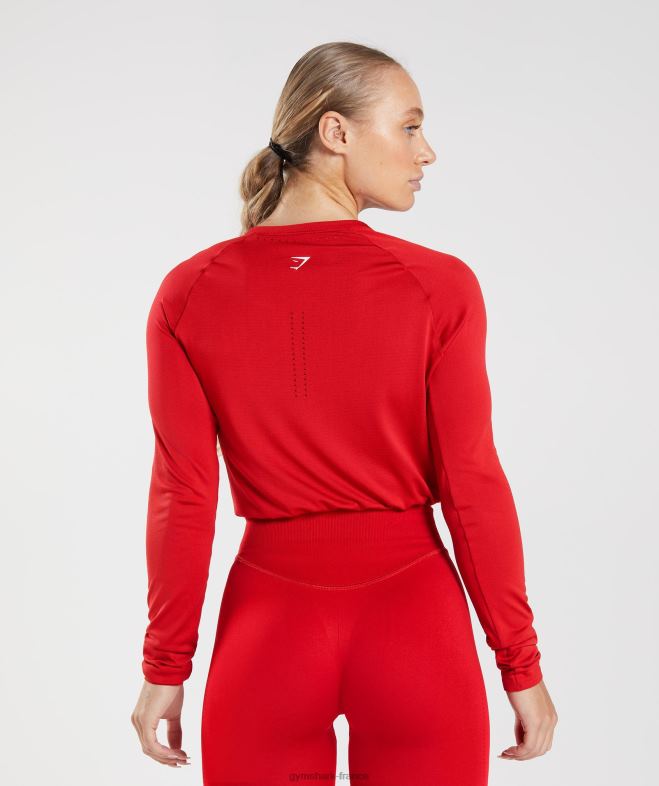 Gymshark haut court à manches longues sans couture rouge salsa femmes 6HF28439