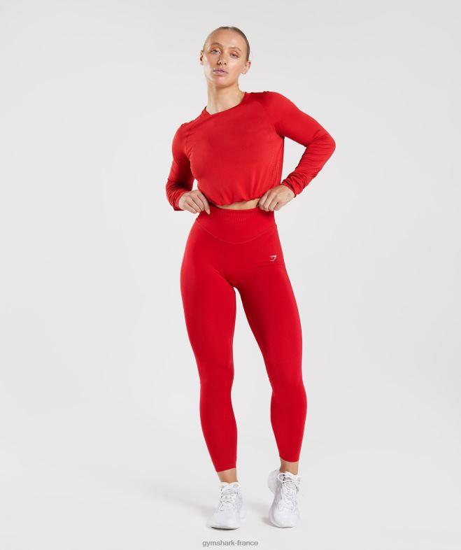 Gymshark haut court à manches longues sans couture rouge salsa femmes 6HF28439