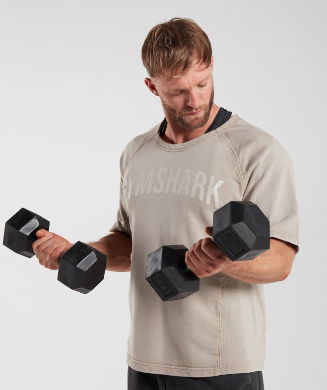 Gymshark haut en chiffon lavé sous pression brun ciment Hommes 6HF28641