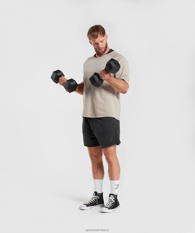 Gymshark haut en chiffon lavé sous pression brun ciment Hommes 6HF28641