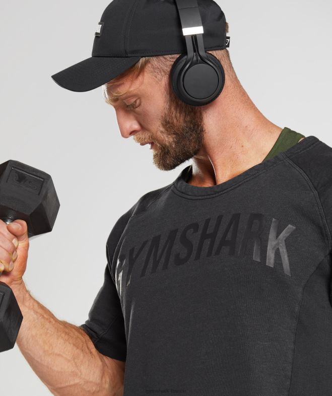 Gymshark haut en chiffon lavé sous pression noir Hommes 6HF28659