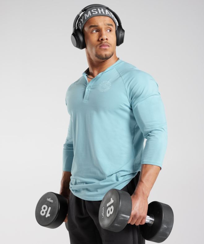 Gymshark haut henley hérité bleu iceberg Hommes 6HF28749