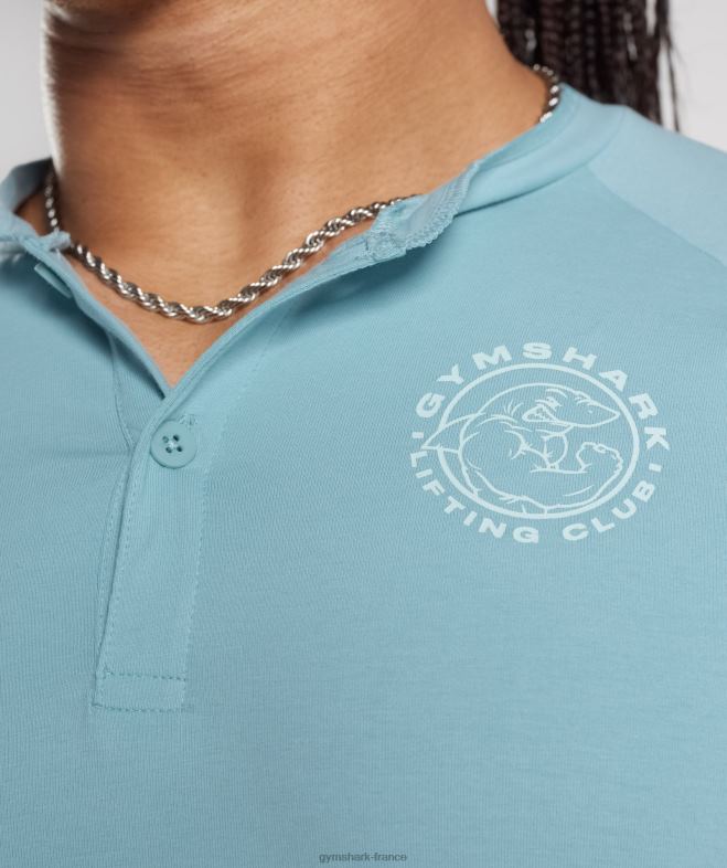 Gymshark haut henley hérité bleu iceberg Hommes 6HF28749