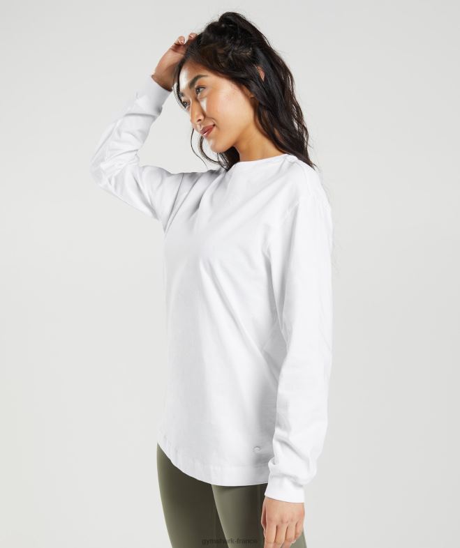 Gymshark haut oversize à manches longues en coton blanc femmes 6HF28420