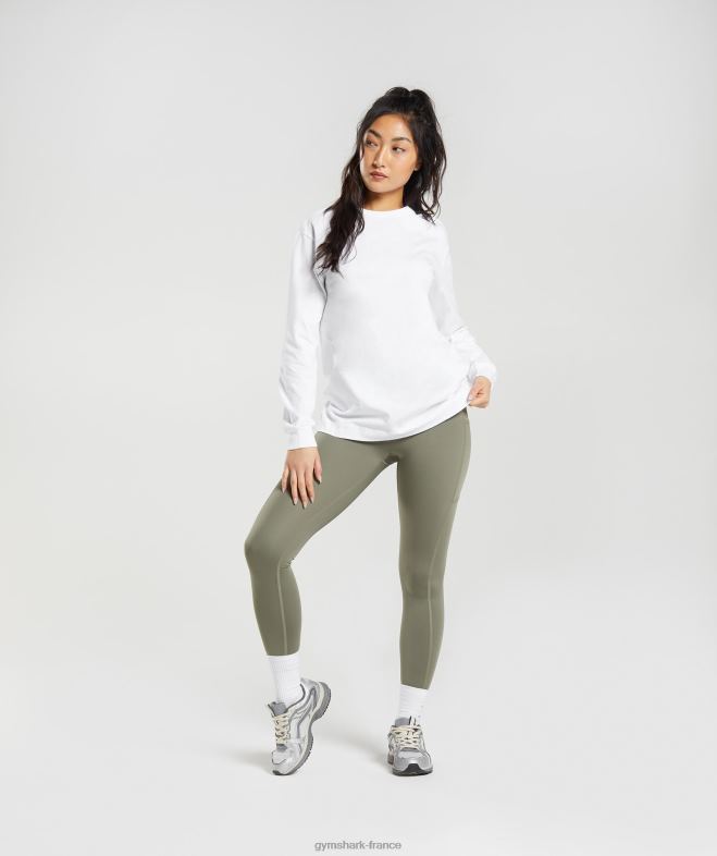Gymshark haut oversize à manches longues en coton blanc femmes 6HF28420
