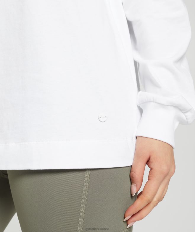 Gymshark haut oversize à manches longues en coton blanc femmes 6HF28420