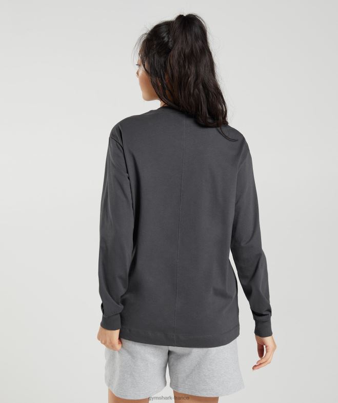 Gymshark haut oversize à manches longues en coton gris onyx femmes 6HF28434